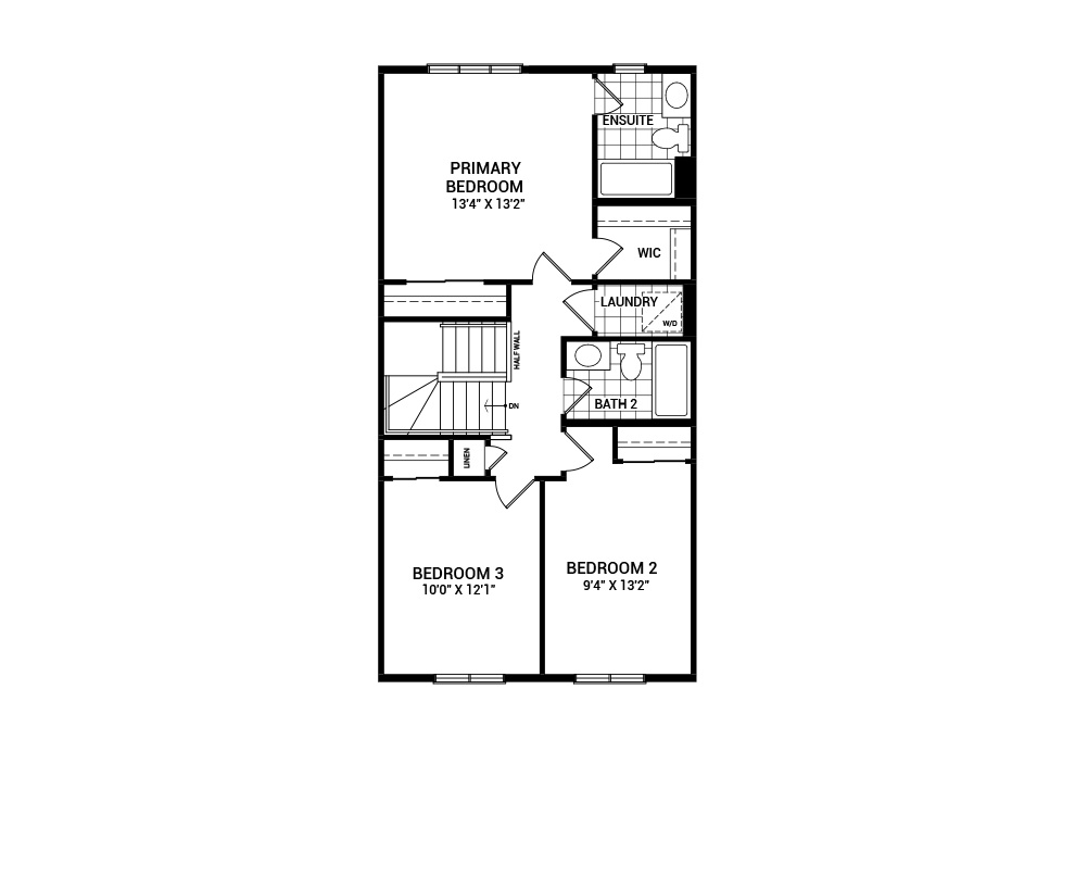 Floorplan of the second floor of the Ashbury home design, a Executive Townhome available for sale in Riversbend at Harmony, Barrhaven