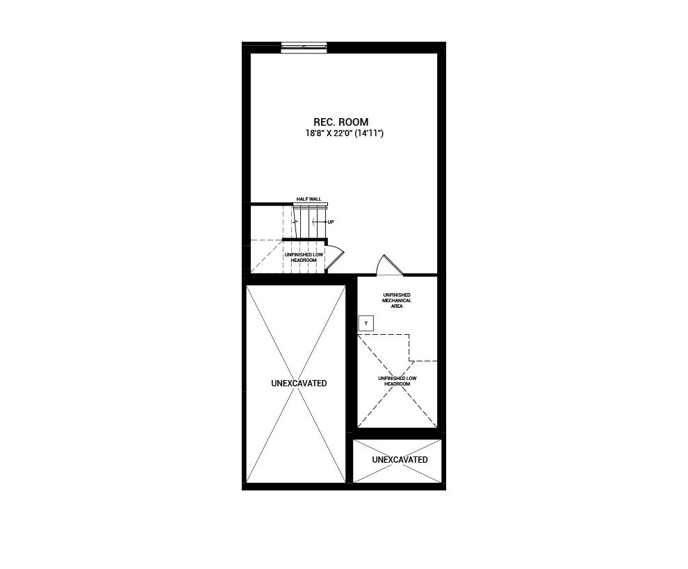 Floorplan of the basement of the Ashbury home design, a Executive Townhome available for sale in Riversbend at Harmony, Barrhaven