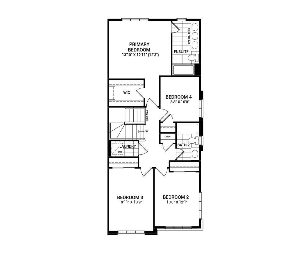 Floorplan of the second floor of the Wynwood Corner home design, a Executive Townhome available for sale in Riversbend at Harmony, Barrhaven