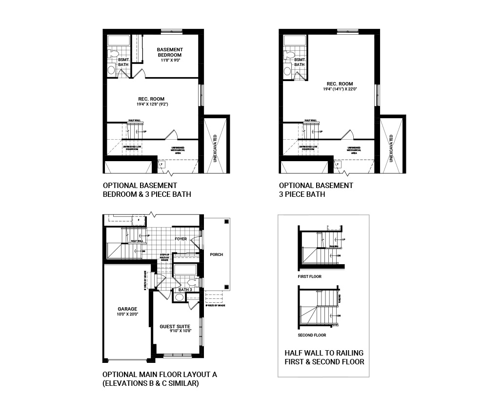 Floorplan of the flex plans for the Wynwood Corner Bed home design, a Executive Townhome available for sale in Riversbend at Harmony, Barrhaven