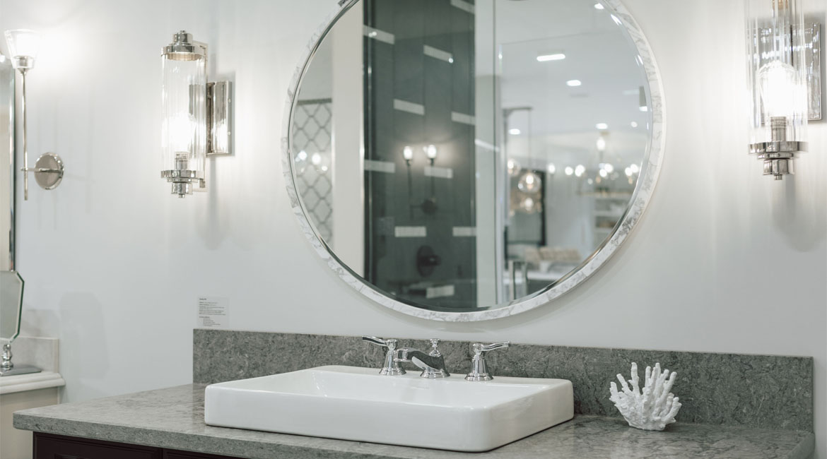 Modern bathroom lights and mirrors.