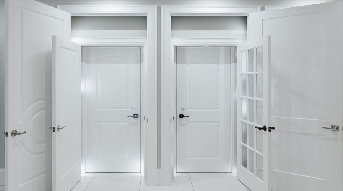 Different types of doors at the Minto Design Centre.