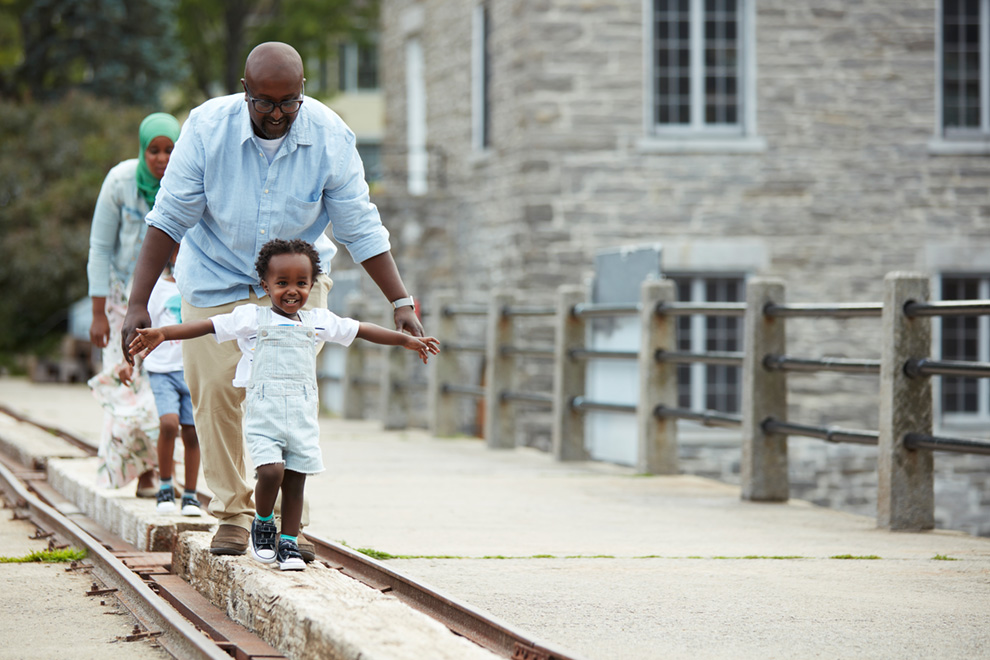 Father and son outside in Manotick