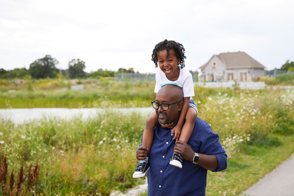 Father and son outside in Manotick