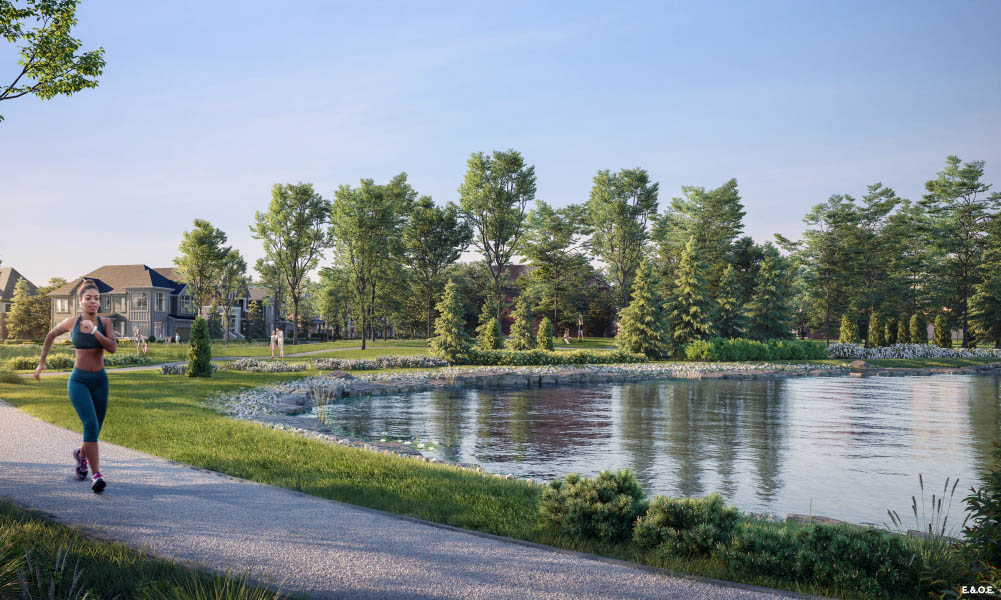 Woman running in the park. The Heights of Harmony in Oshawa.