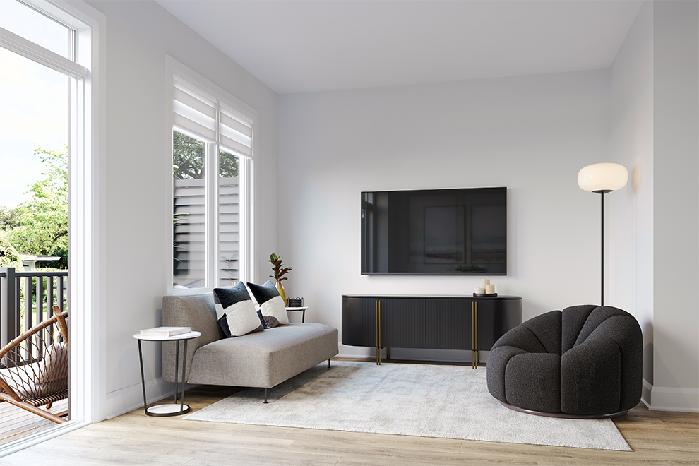 Living Room of the Bayview Urban Townhome