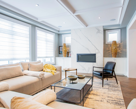 Single family modern home living room interior. Leads to backyard, now on sale.