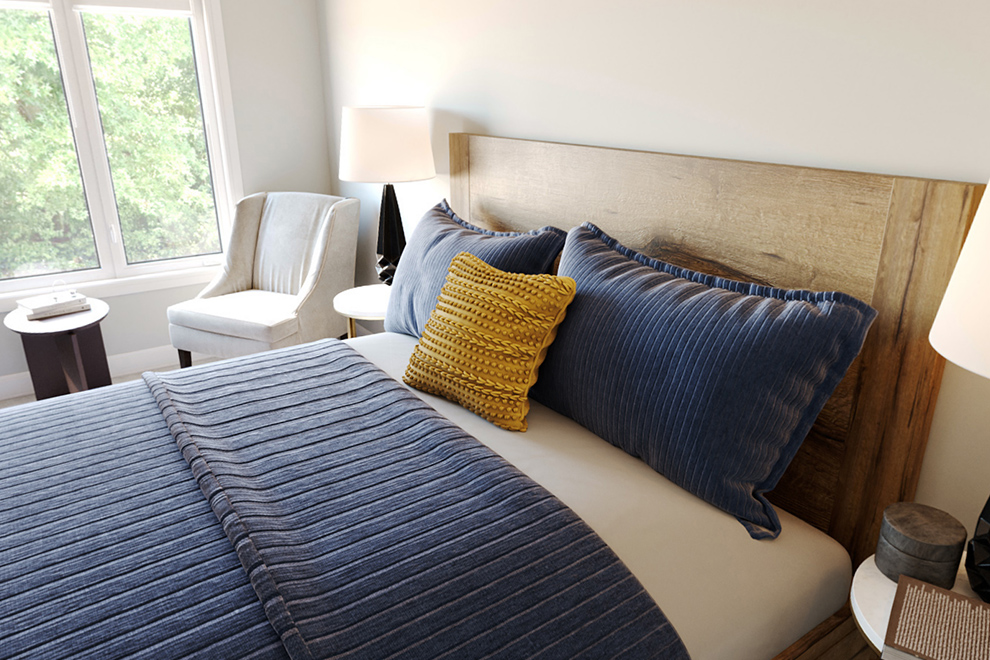 Primary Bedroom of the Burnaby Avenue Townhome. Model homes in Ottawa by Minto Communities.