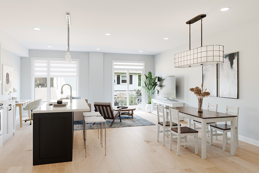 Dining and Living Area of the Cambridge Avenue Townhome. Model homes in Ottawa by Minto Communities.