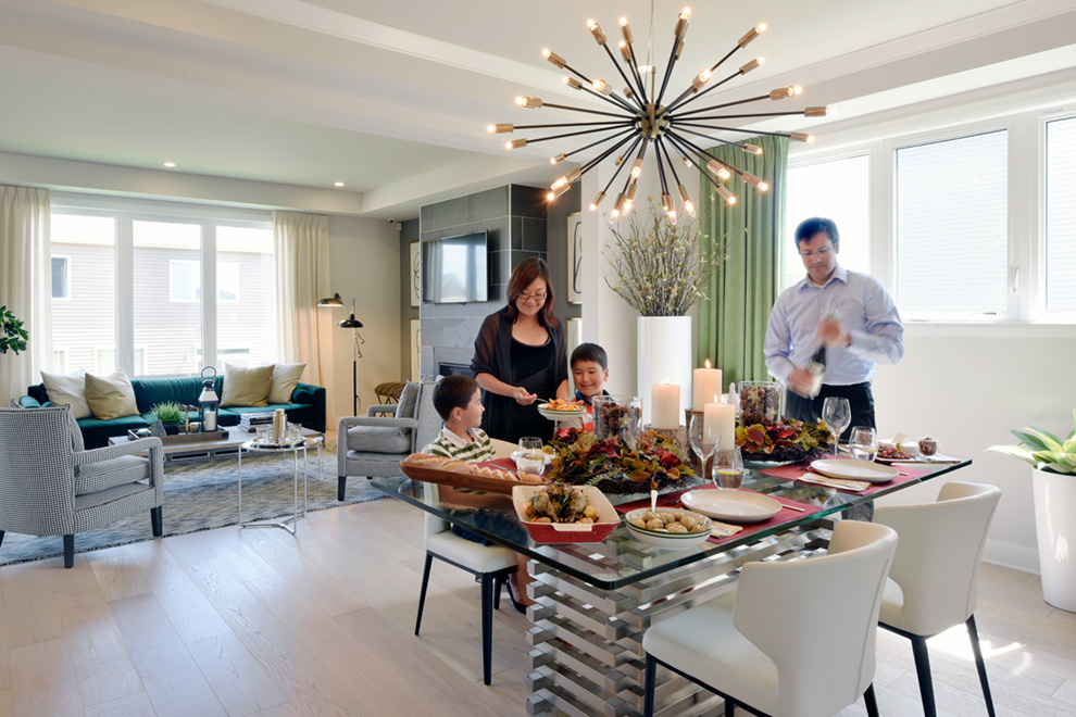 Family eating dinner in their new Avalon home. Top 5 Restaurants to Order From in Orléans.