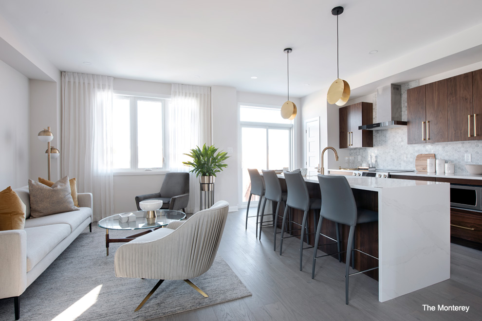 Bright kitchen and living area. Choosing the right home for you in Quinn’s Pointe, Barrhaven.