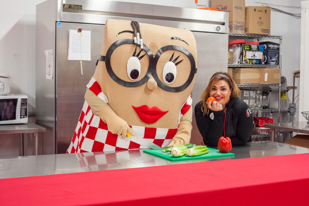 Lunch Lady Mascot in Kitchen