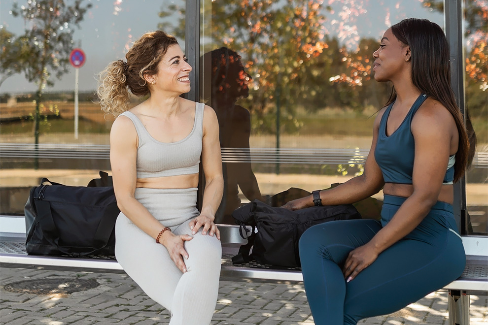 Friends outside a fitness studio