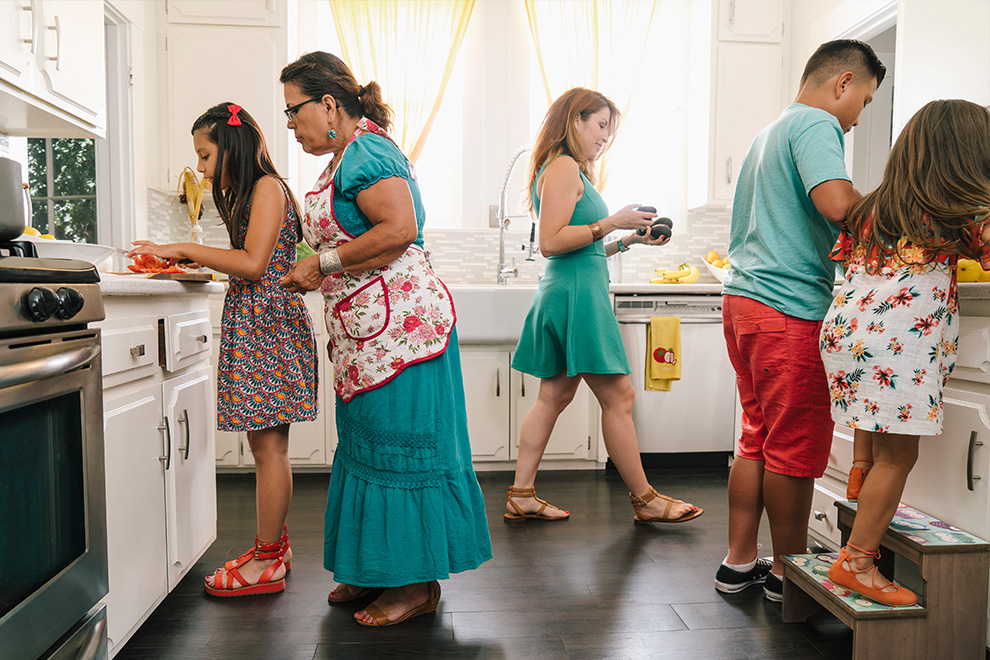 Family making dinner