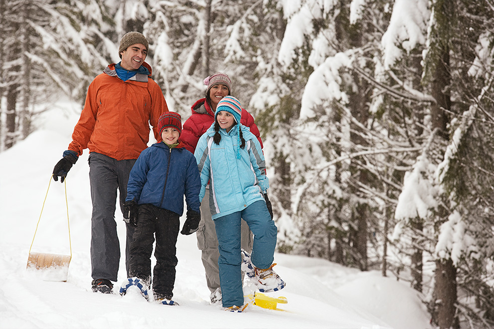 Family snowshoeing in Manotick