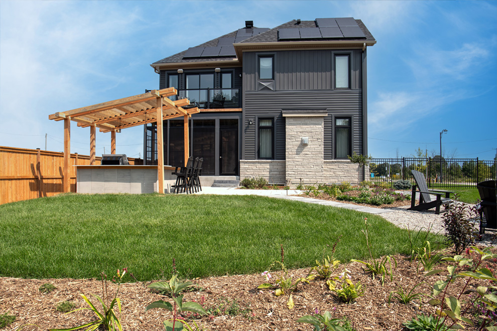 Solar panels on back exterior of 2023 Minto Dream Home