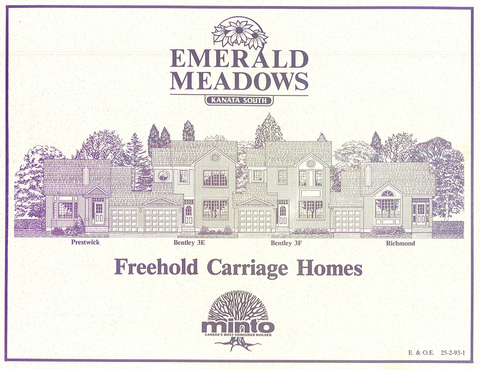 Emerald Meadows, Freehold Carriage Homes in Kanata. Minto Communities, circa 1993.