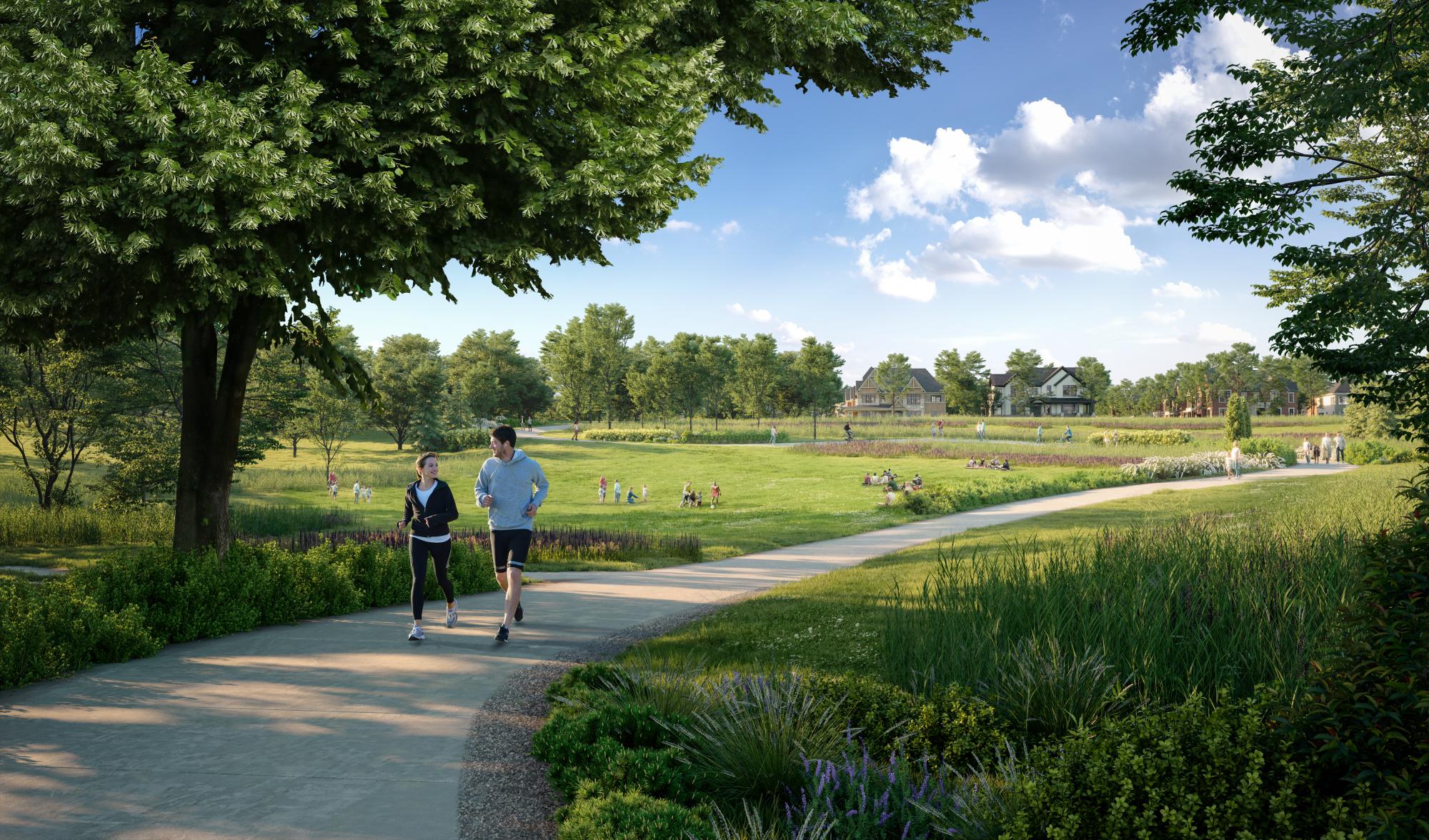 A couple going for a walk though a park