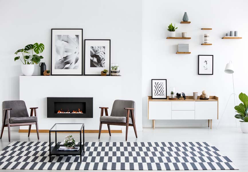 Living room with shelving 