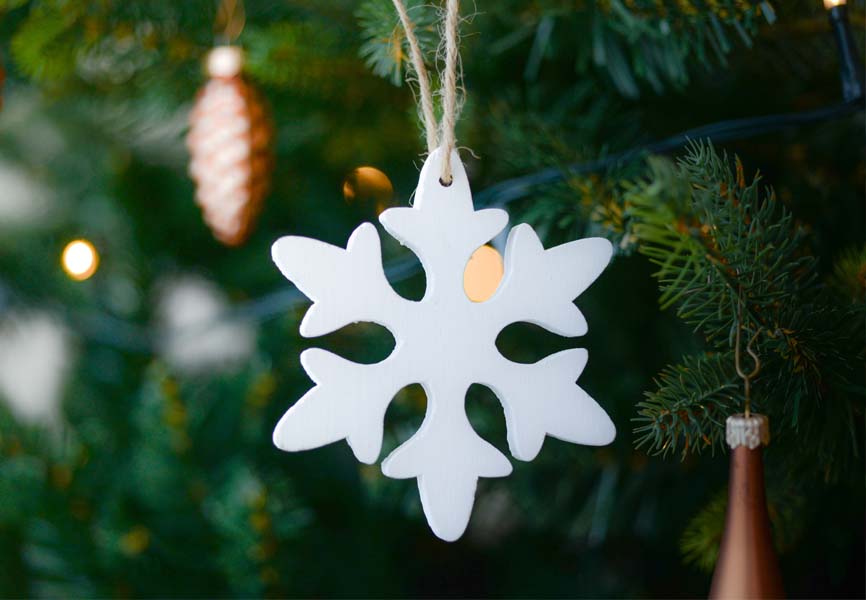 Snowflake ornament on a Christmas tree 