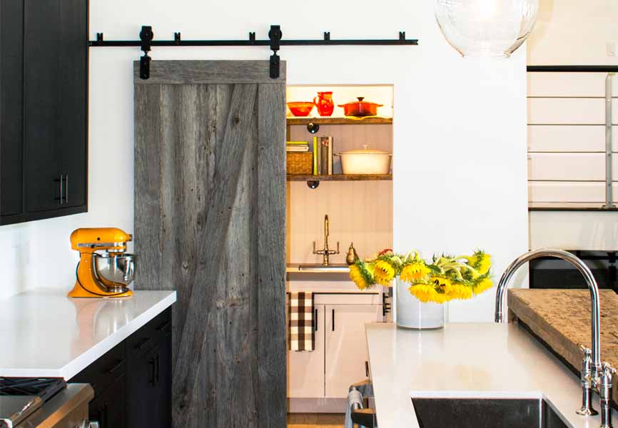 cottage kitchen with the closet turned to a pantry