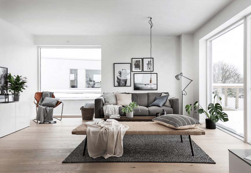 scandinavian living room with simple furniture