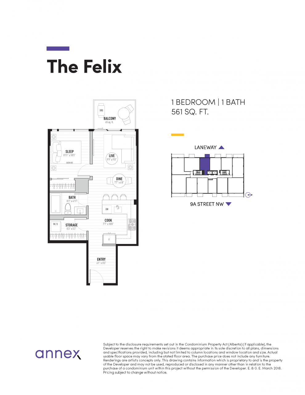 The Felix One Bedroom Floorplan