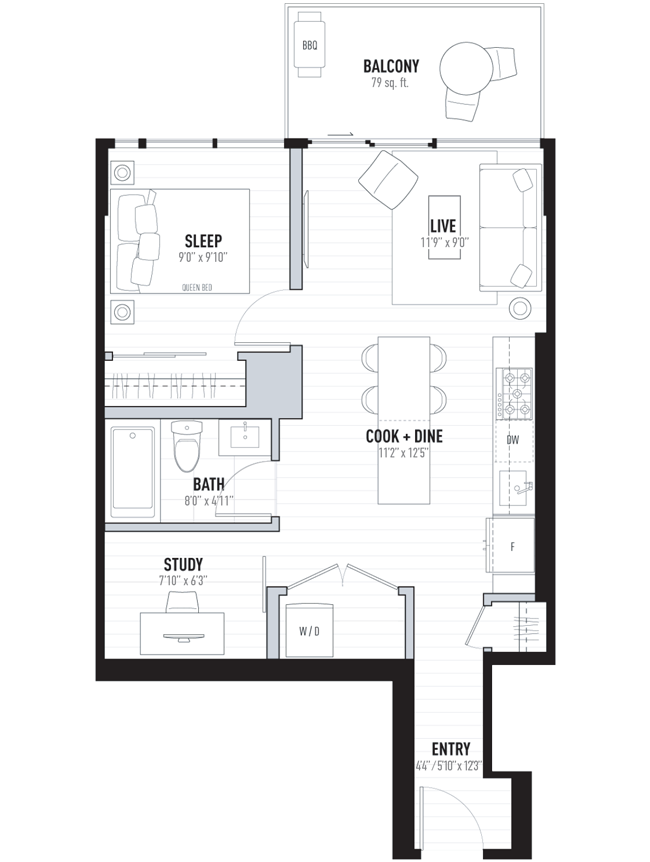 The Hayden One Bedroom Plus Den Floorplan