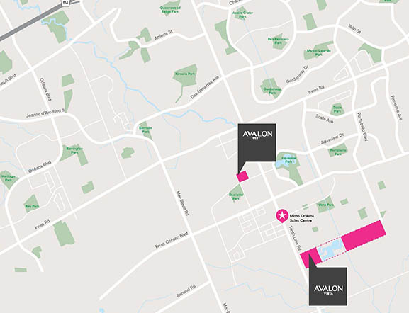 Avalon Location Map Showing Avalon West and Avalon Vista in Orléans, Minto Communities