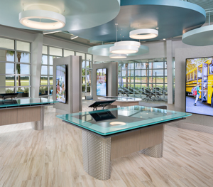 View of modern interactive sales center at Westlake, Minto Communities. New homes for sale in Palm Beach County, Florida