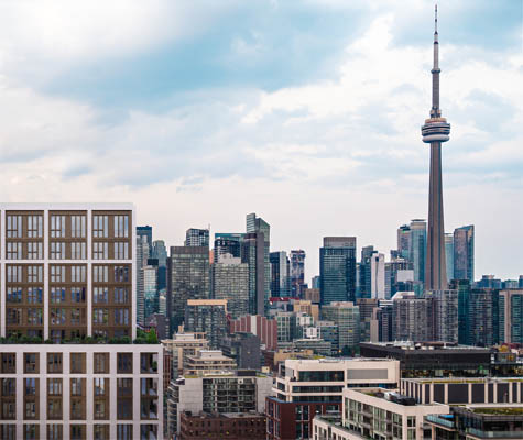 View of Toronto skyline with 123 Portland building. The team behind 123 Portland. New condos for sale at 123 Portland in King West, Toronto.