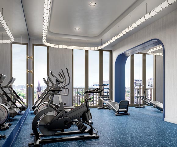 State-of-the-art gym at 123 Portland. New condos for sale near King West, Toronto. Minto Communities.