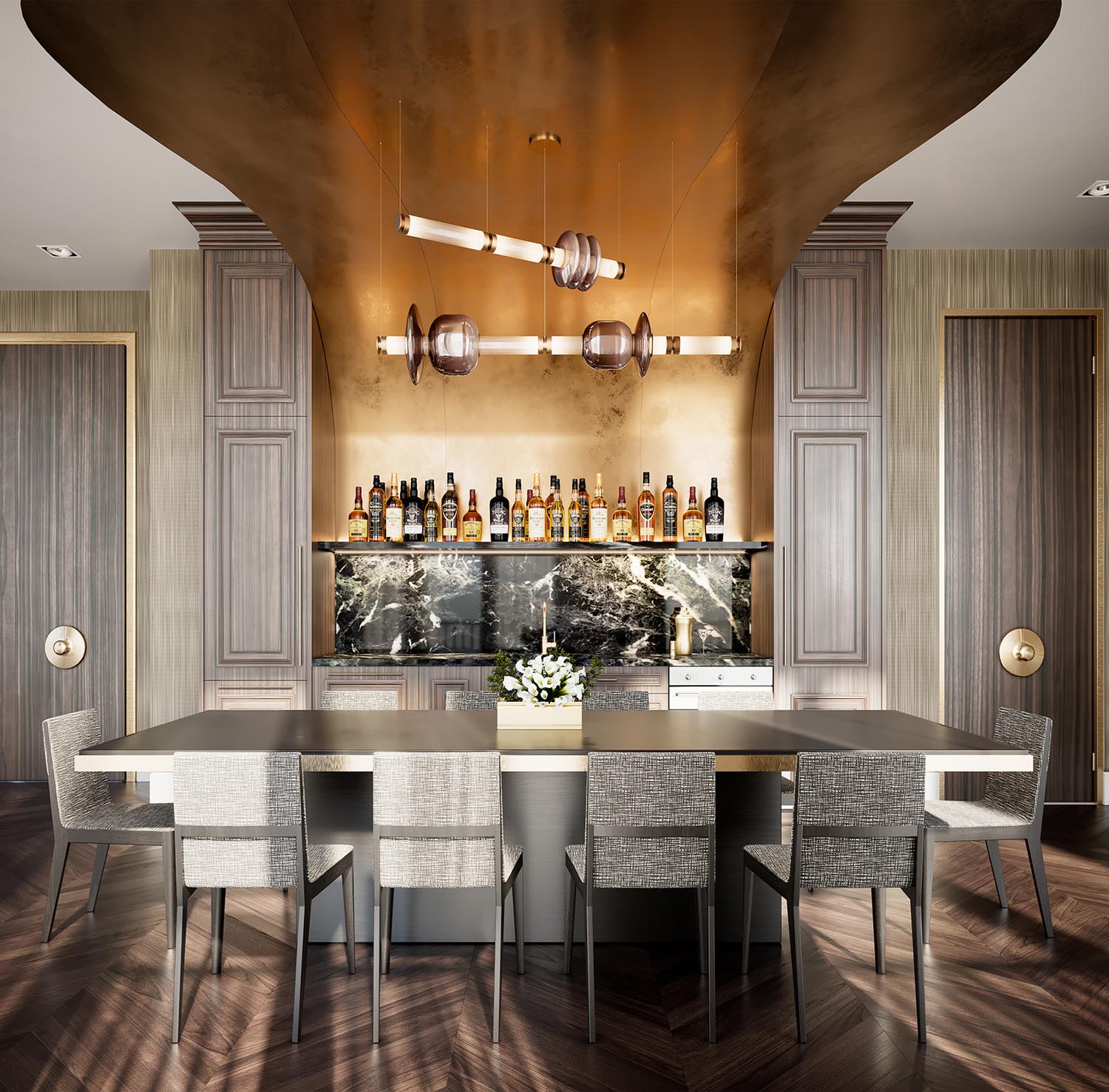 Kitchen Bar + Dining Room at 123 Portland in Toronto. Condo in King West by Minto Communities.