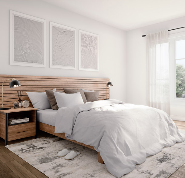 Bedroom interior of a new home in Oshawa. The Heights of Harmony by Minto Communities.