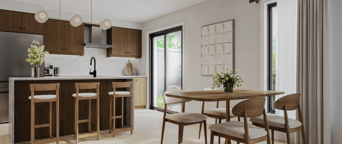 A streetscape rendering. The Heights of Harmony Phase 2B Interior Rendering by Minto.