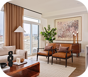 Bright modern living room of a home for sale in Arcadia, Minto Communities in Kanata