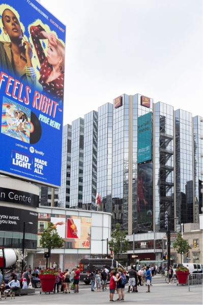 View of Dundas Square. New condos for sale at Church & Adelaide. The Saint by Minto Communities