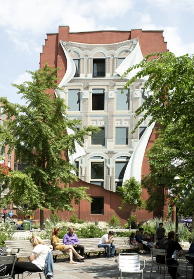 View of neighbourhood & park around Church & Adelaide. New condos for sale in downtown Toronto. The Saint by Minto Communities.