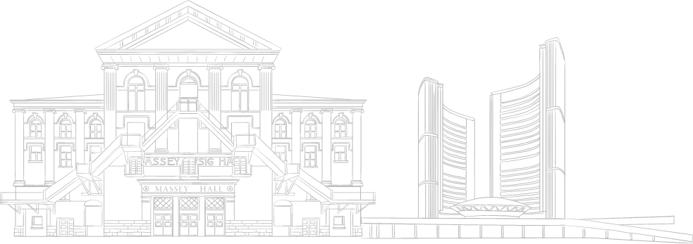 Sketch of Toronto buildings. New condos for sale at Church and Adelaide. The Saint by Minto Communities