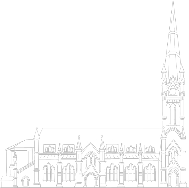 Sketch of St. Jame Cathedral in Downtown Toronto. New condos for sale at Church & Adelaide. The Saint by Minto Communities.