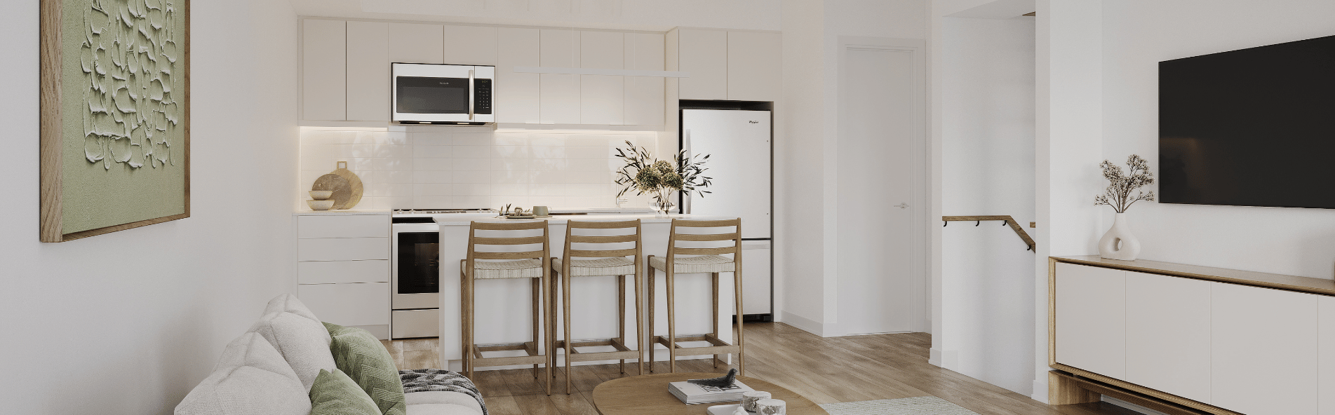 Kitchen in a two bedroom townhome for rent at The Towns at York Mills & Leslie.