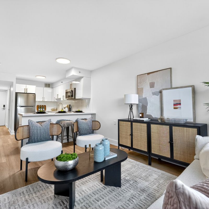 Spacious staged living room at Elora.
