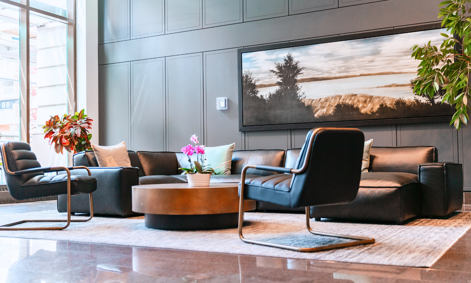 Spacious lobby at One80five. Rent with Minto Apartments.